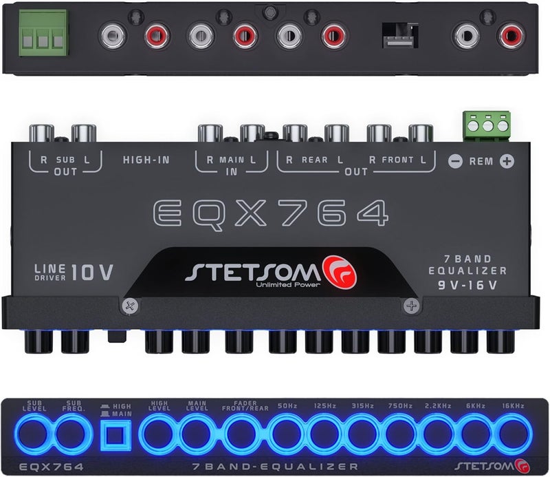 Stetsom EQX764-7 Band Equalizer, Pre-Amp Car Audio Graphic Equalizer with 4 Inputs (RCA & High) 6 Outputs, 10v Line Driver to Avoid Noise and Dedicated Sub Controls (Level & Frequency) - Image 3